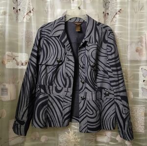 Multiples Navy Gray Swirl Zebra Pattern Button Up Blazer Jacket Size Large